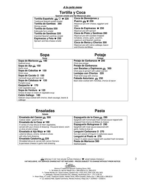 Alba Restaurante Español Menu .
